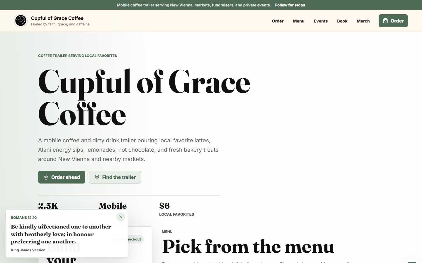 Cupful of Grace Coffee website preview