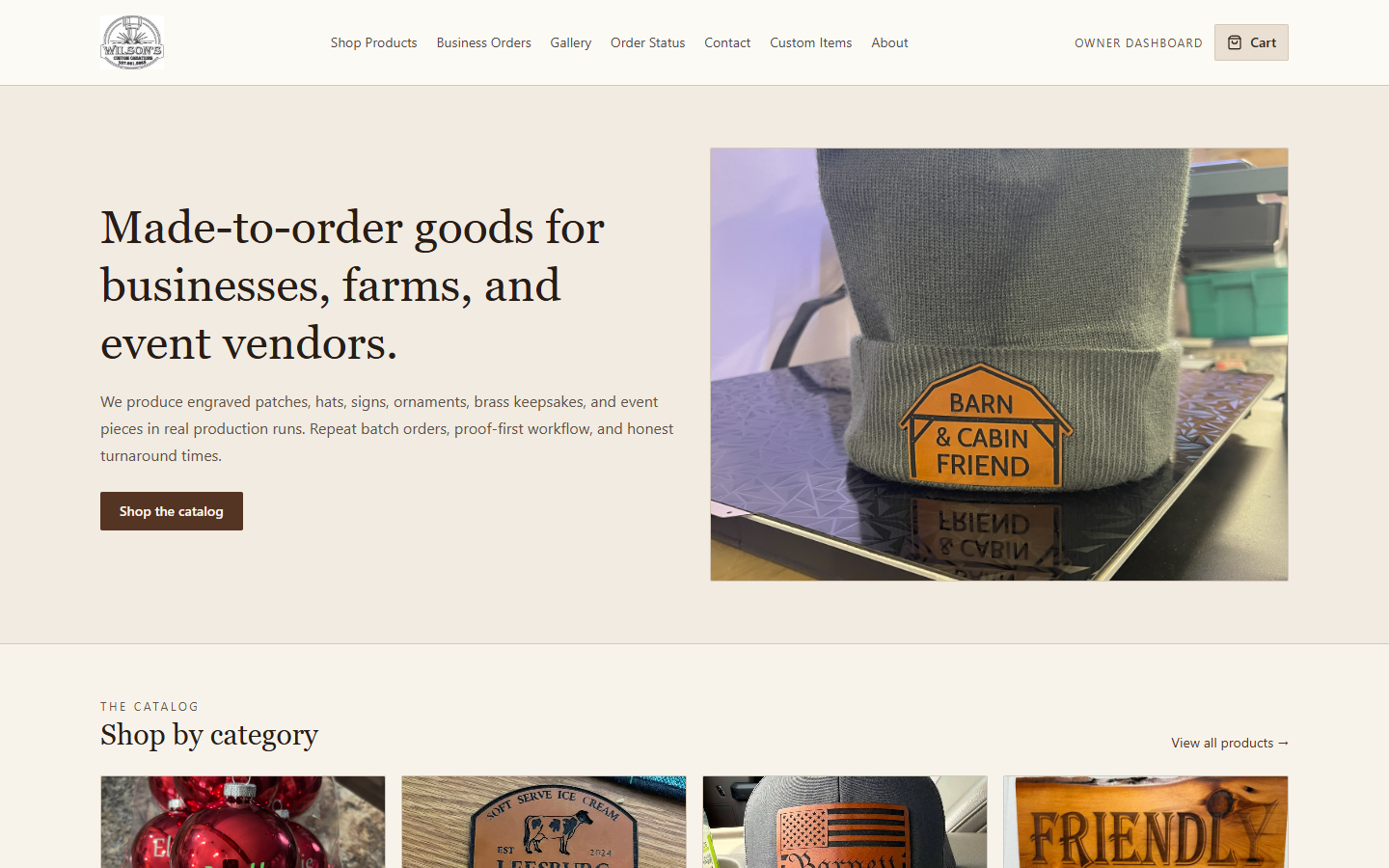 Wilson's Custom Creations website preview